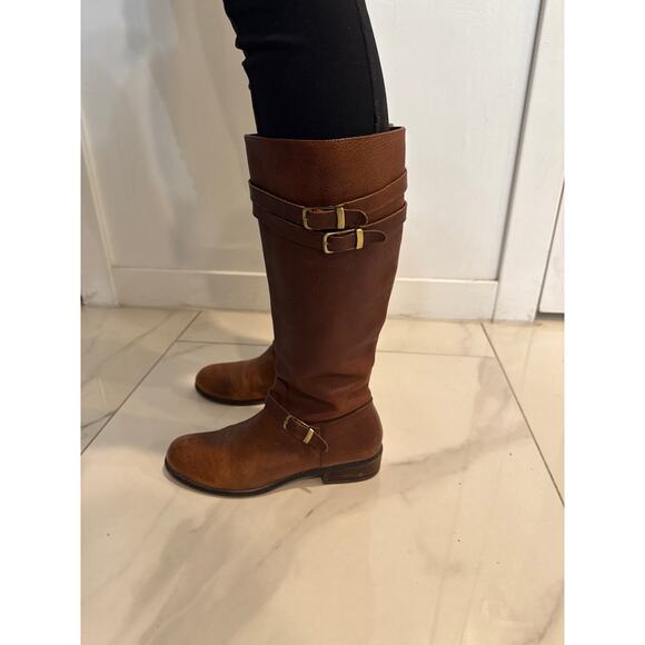 land’s End brown leather knee-high riding boots with buckle straps Size 9 - Picture 3 of 12